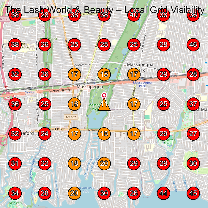 The Lash World & Beauty GeoGrid visibility map for Spa in Wantagh